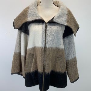 Marvin Richards Beige White Black Colorblock Zip Front Coat